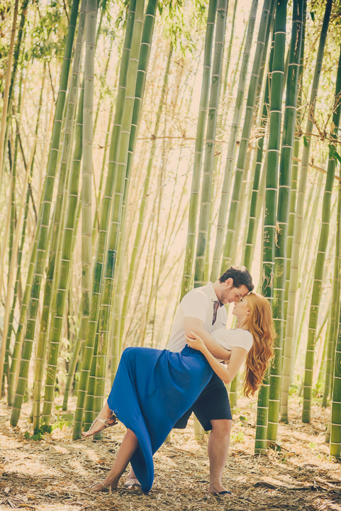 engaged couple in a bamboo forest,Arcadia Arboretum Engagement Session