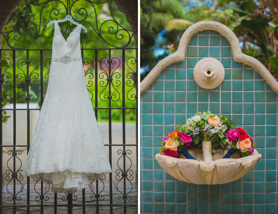 wedding dress and flowers