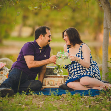 engaged couple having a picnic, Yorba Regional Park Maternity Session