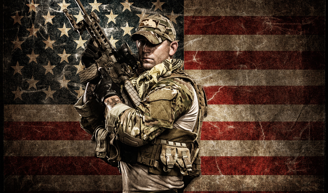 US Marine with American Flag as a background